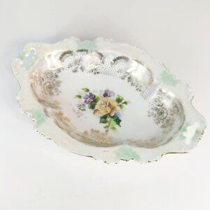 Antique Iridescent Floral Porcelain Oval Plate ES Germany Erdmann Schlegelmilch